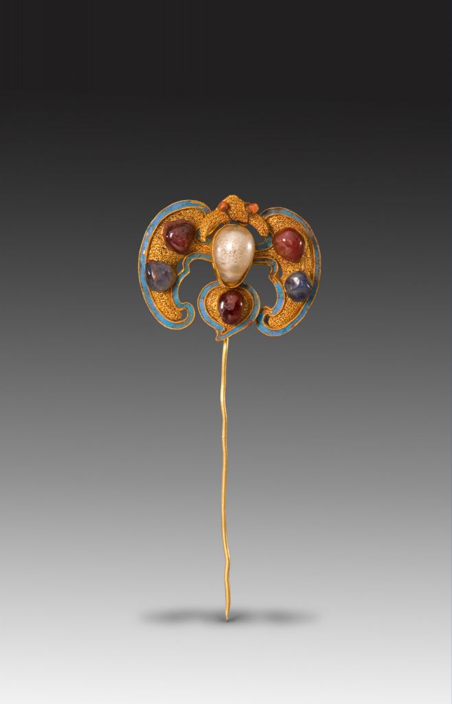 图片[1]-Gold inlaid stone bat hairpin-China Archive